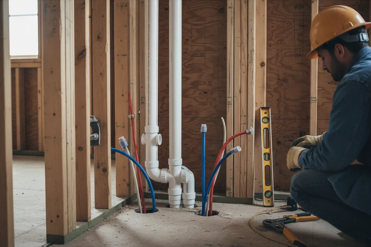 Drain and supply rough-in during Sump Pump Repair in Aberdeen